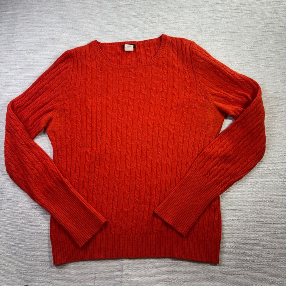 J.Crew Orange Wool Cashmere Blend Cable Knit Crew Neck Sweater Large